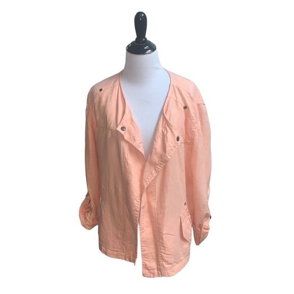 Unbranded Women's Linen Jacket Lightweight Open Front Apricot Color Mid Length - Picture 1 of 5